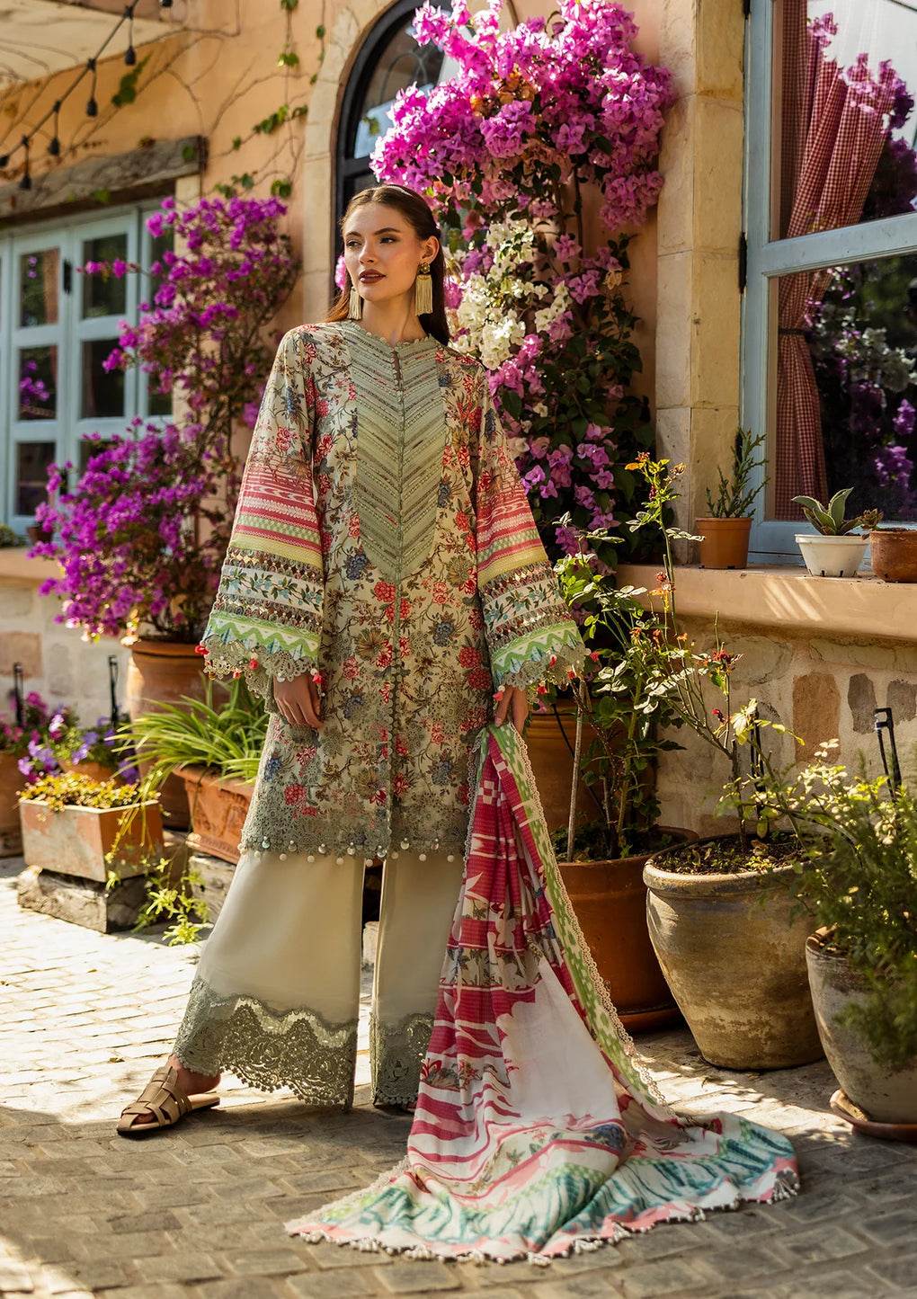 Elaf Print Chikankari Unstitched Lawn 3pcs - Jotey