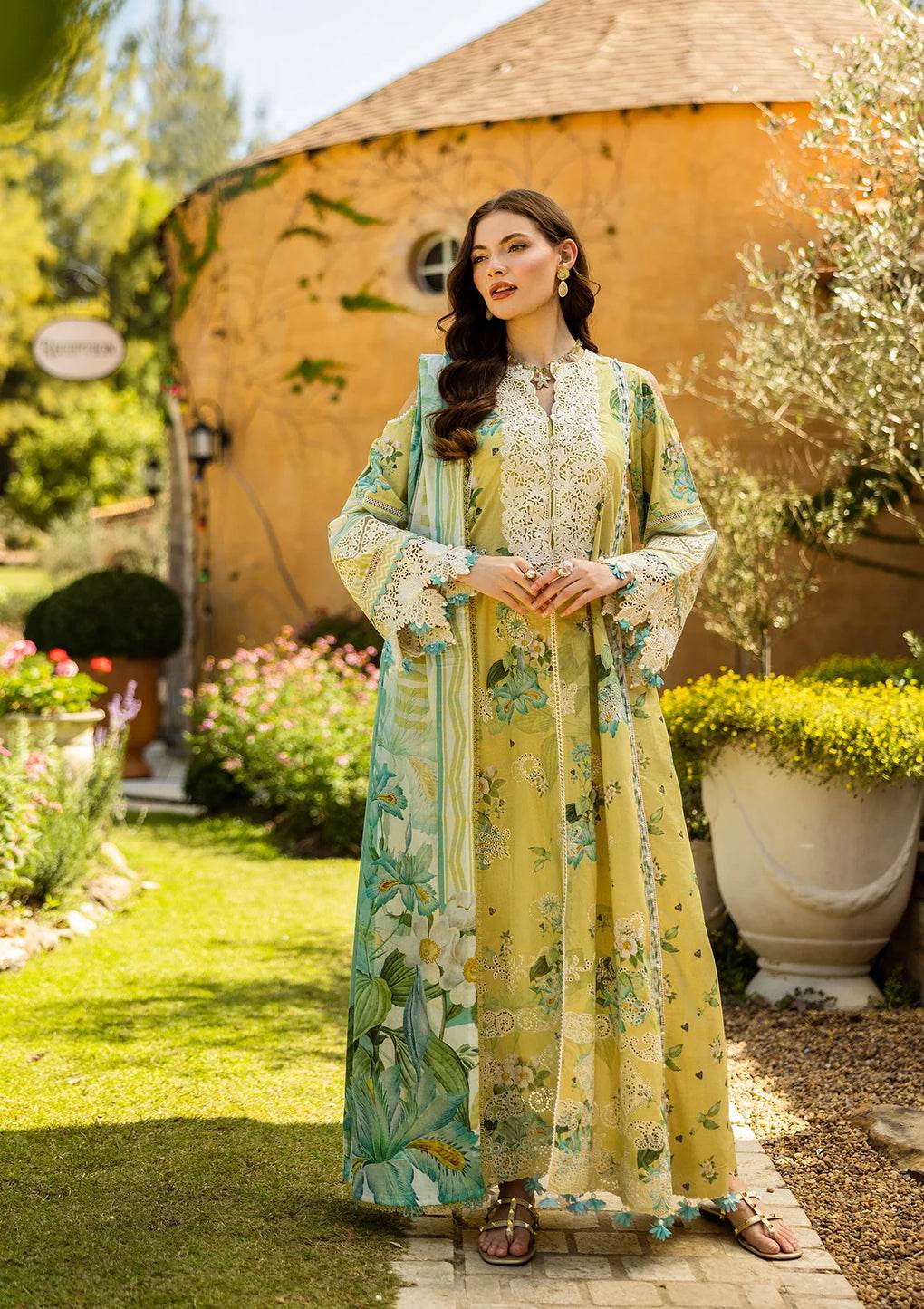 Elaf Print Chikankari Unstitched Lawn 3pcs - Jotey