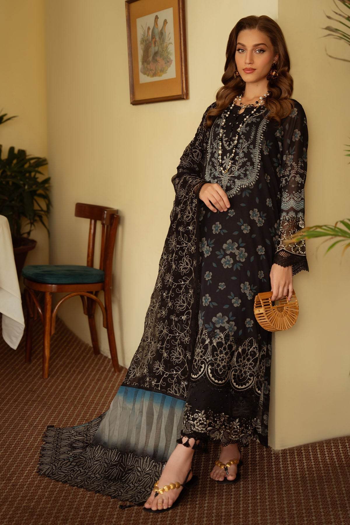 Nureh Maya Swiss Lawn Embroidered Unstitched 3pcs - Jotey