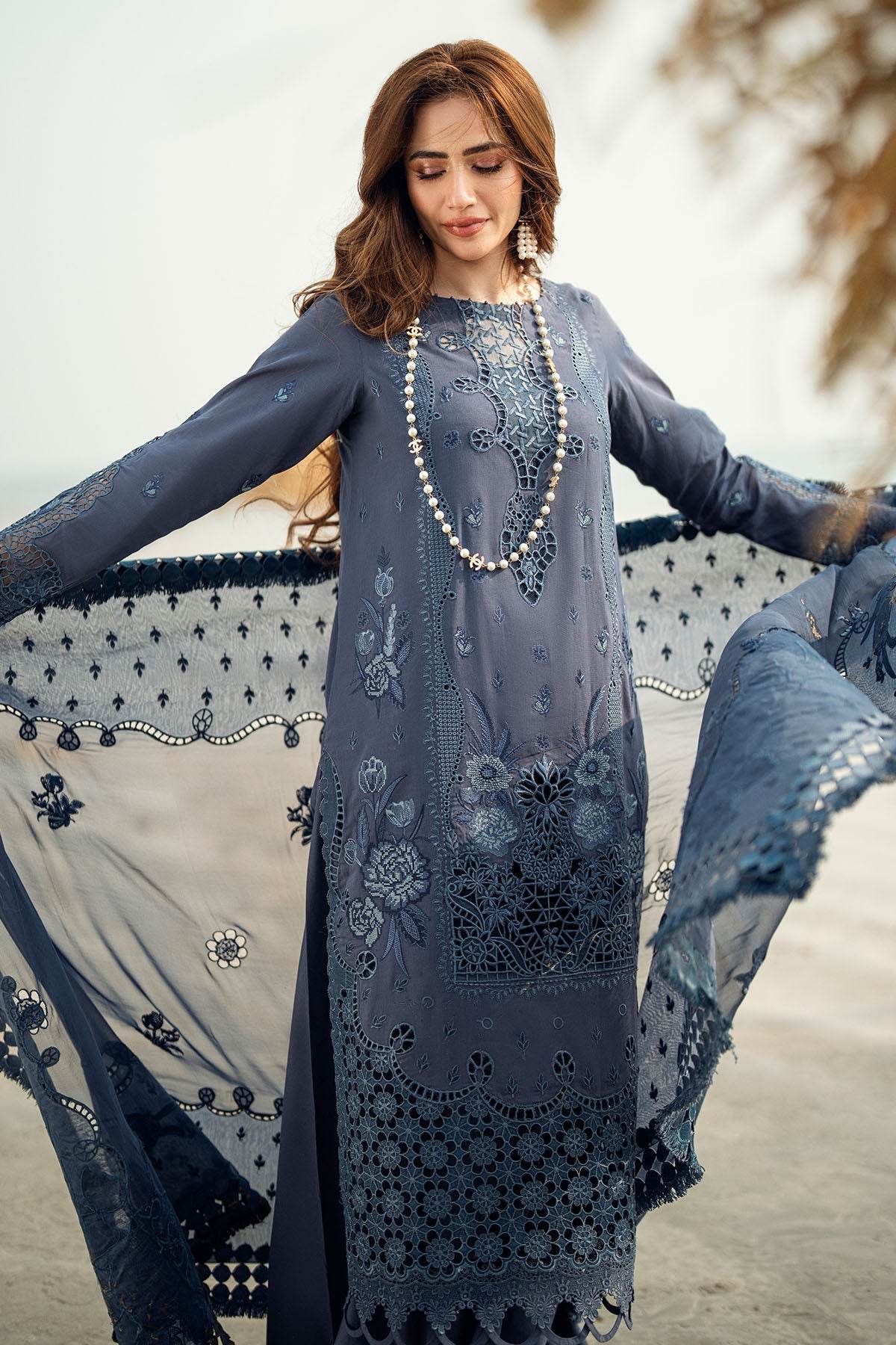 Nureh Khuwab Ebroidered & Embellished Swiss Voil Unstitched 3pcs - Jotey
