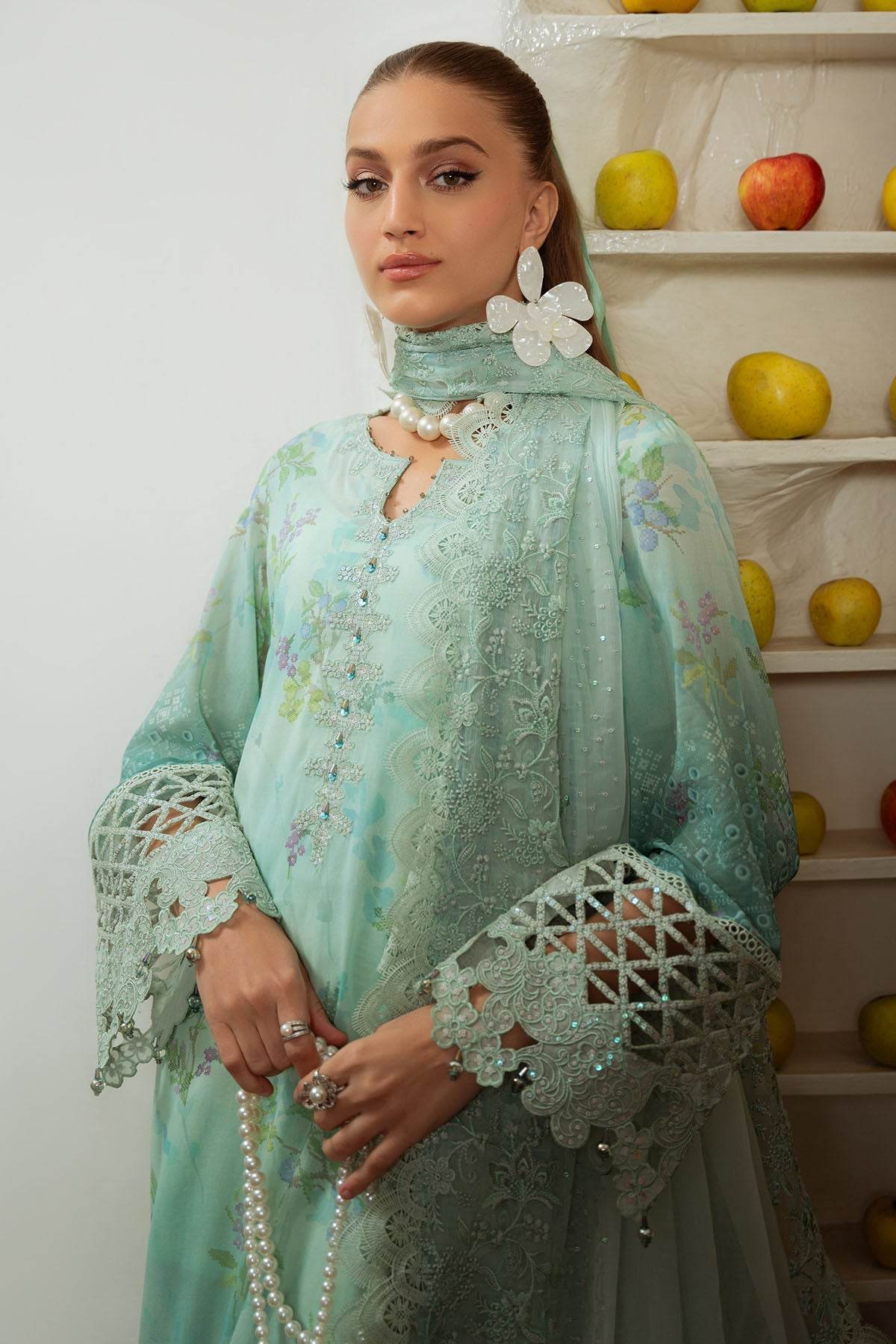 Nureh Maya Swiss Lawn Embroidered Unstitched 3pcs - Jotey