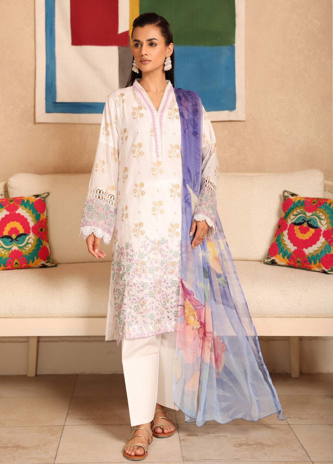 Milhaan By Johra Embroidered Chikankari & Gold Printed Lawn Unstitched 3Pcs