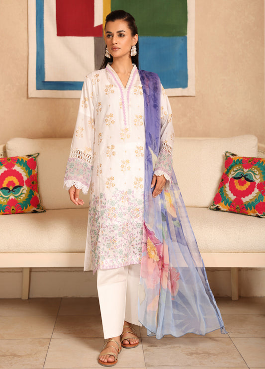 Milhaan By Johra Embroidered Chikankari & Gold Printed Lawn Unstitched 3Pcs