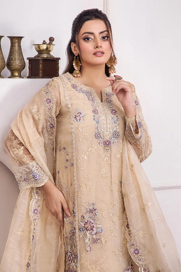ZA Clothes MUZAYYAN Embroidered Organza Ready to wear 3pcs
