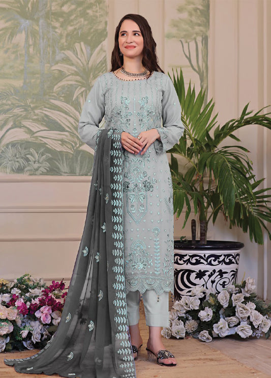 Nura Luxury Embroidered Chiffon Semi-Stitched 3pcs