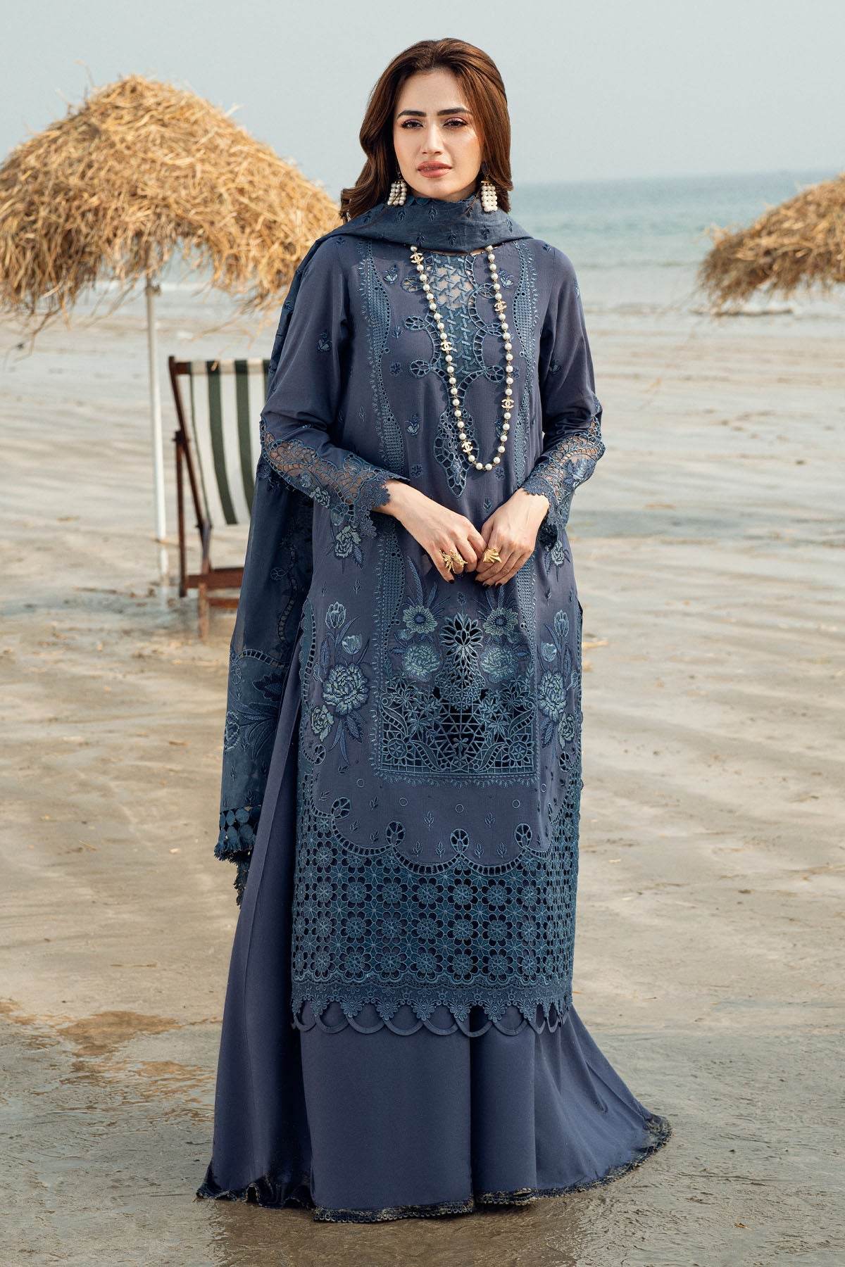 Nureh Khuwab Ebroidered & Embellished Swiss Voil Unstitched 3pcs - Jotey