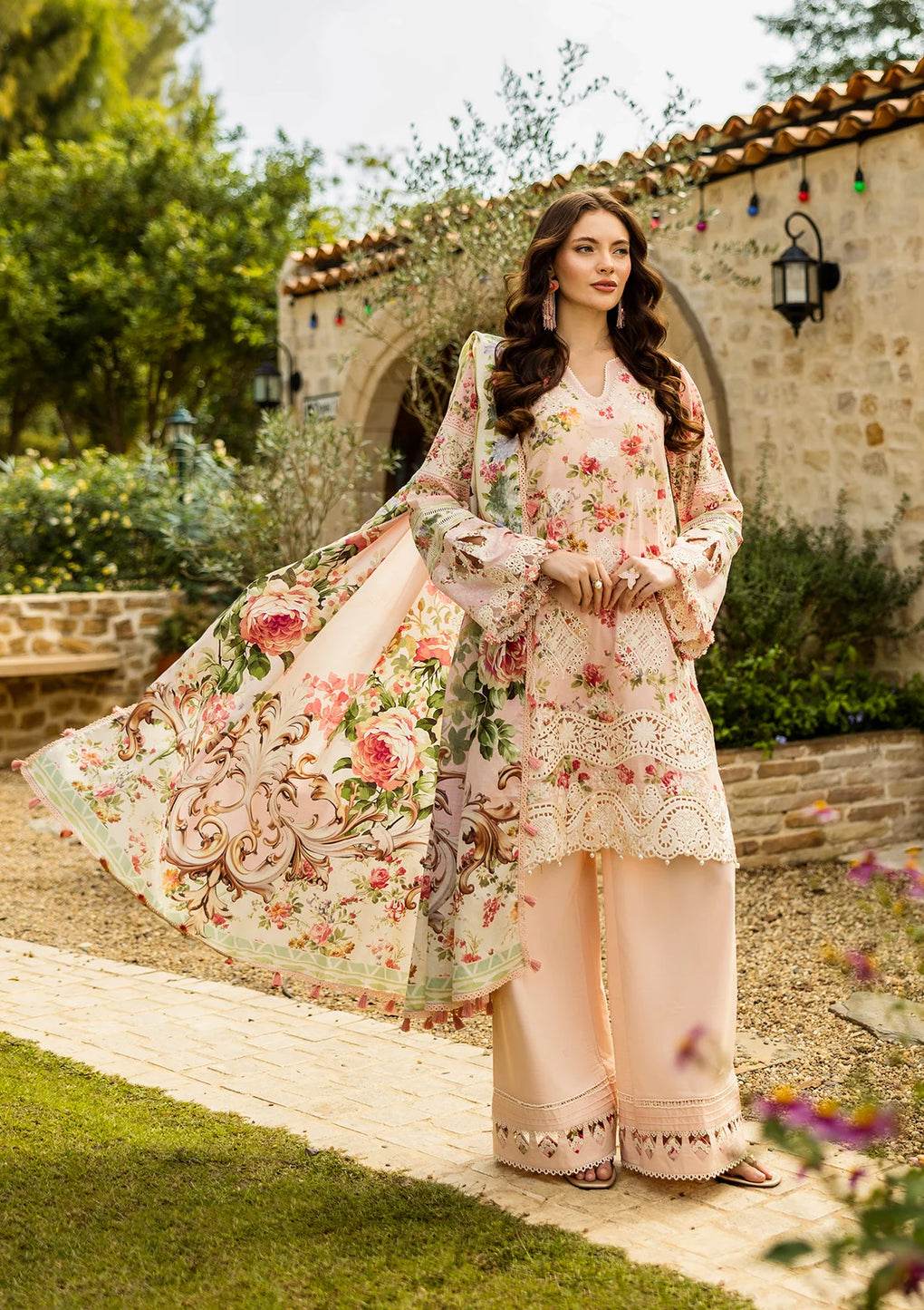 Elaf Print Chikankari Unstitched Lawn 3pcs - Jotey