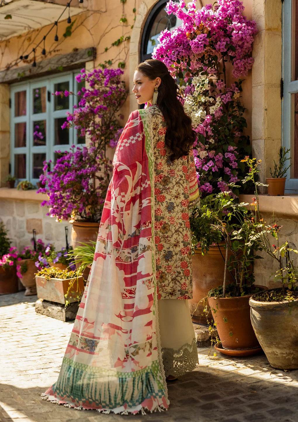 Elaf Print Chikankari Unstitched Lawn 3pcs - Jotey