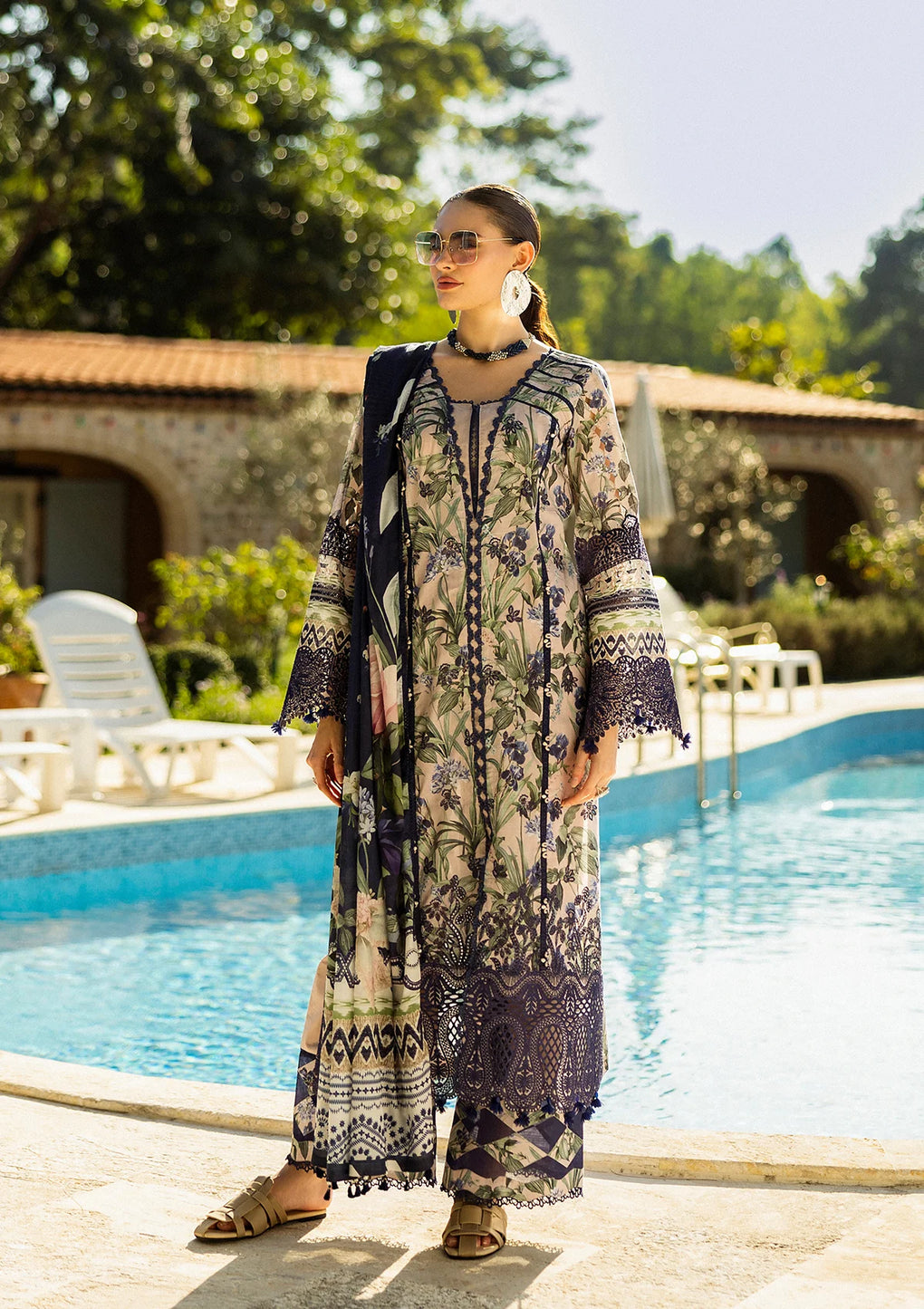 Elaf Print Chikankari Unstitched Lawn 3pcs