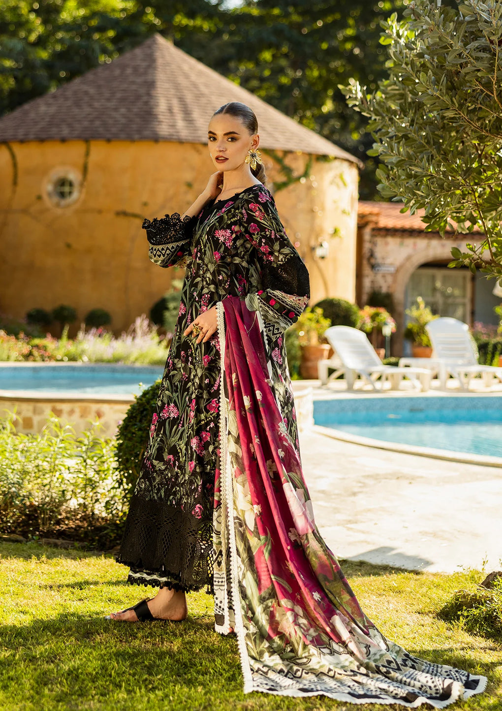 Elaf Print Chikankari Unstitched Lawn 3pcs