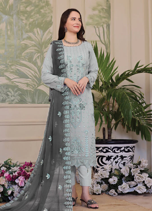 Nura Luxury Embroidered Chiffon Semi-Stitched 3pcs