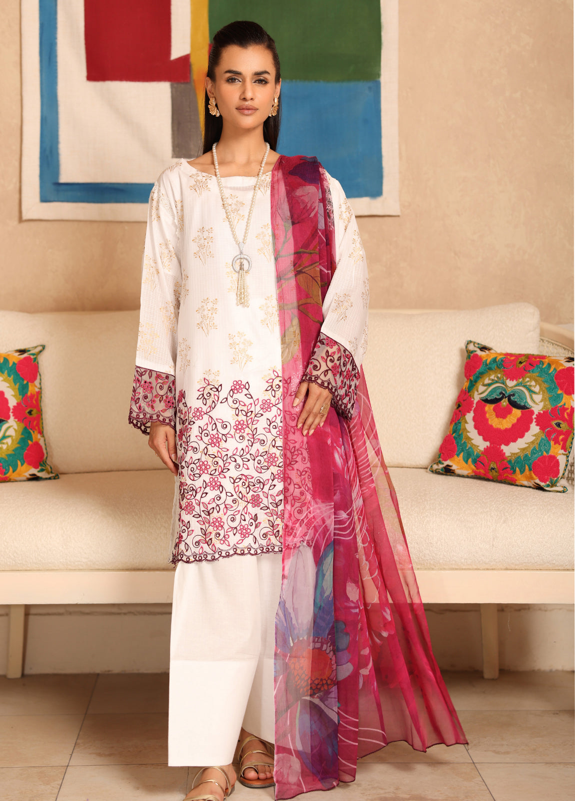 Milhaan By Johra Embroidered Chikankari & Gold Printed Lawn Unstitched 3Pcs