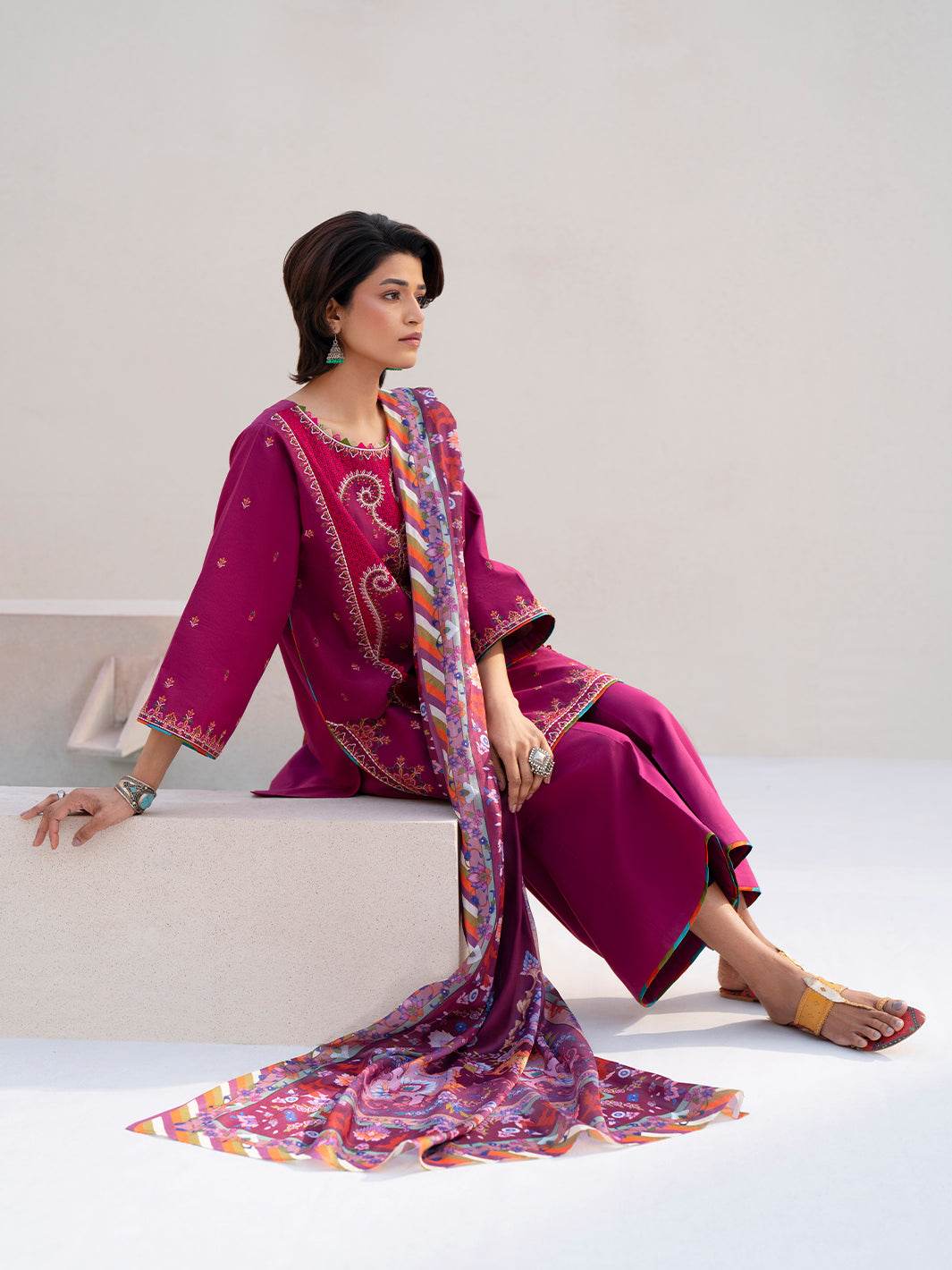 Bin Ilyas Summer Edit'25 Embroidered Lawn Unstitched 3pcs - Jotey