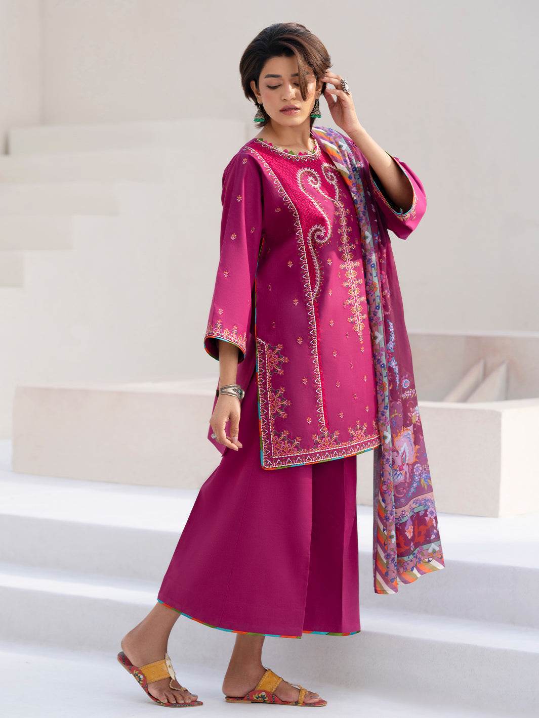 Bin Ilyas Summer Edit'25 Embroidered Lawn Unstitched 3pcs - Jotey