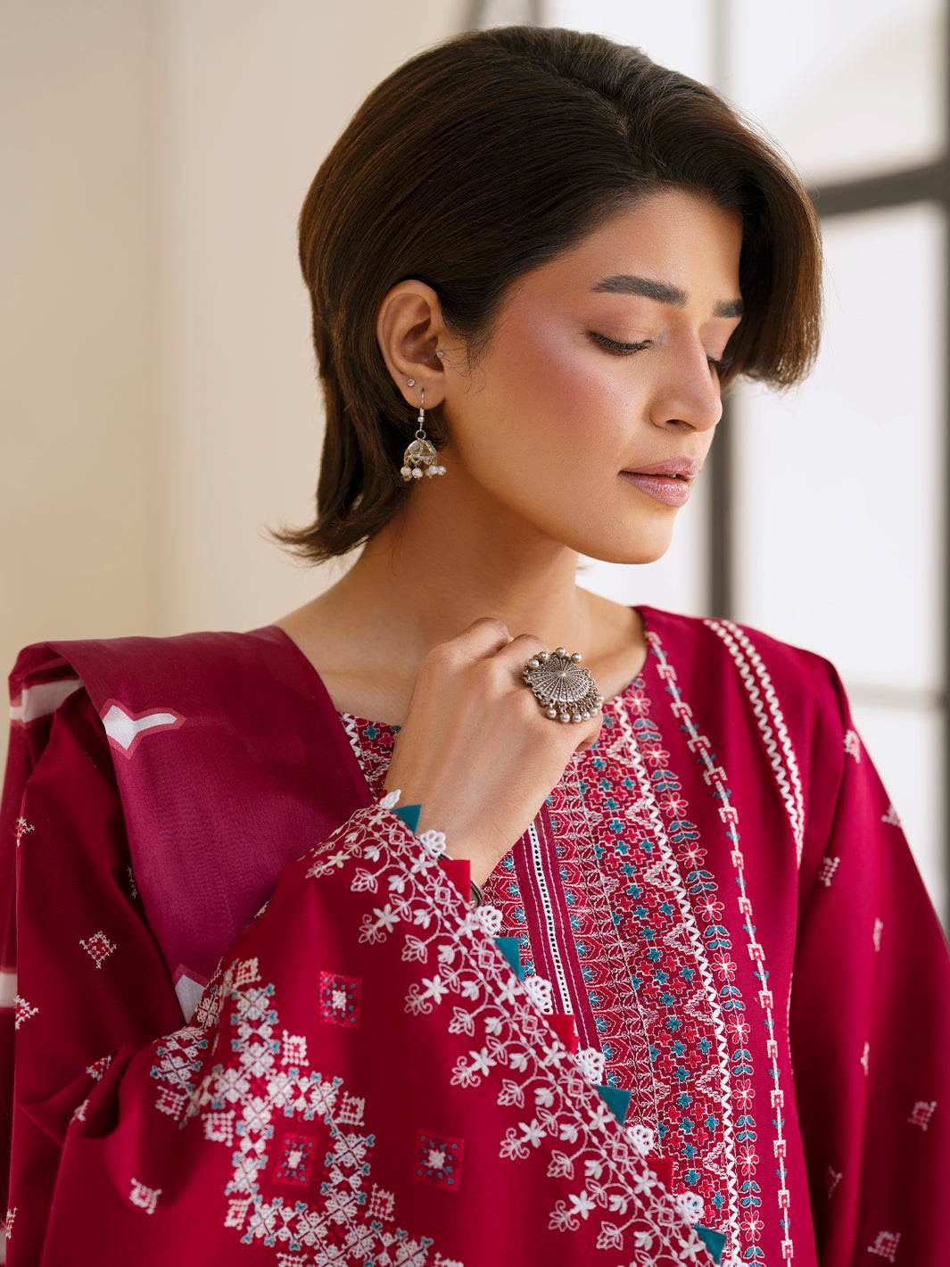 Bin Ilyas Summer Edit'25 Embroidered Lawn Unstitched 3pcs - Jotey