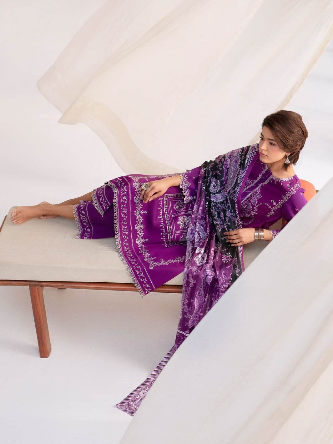Bin Ilyas Summer Edit'25 Embroidered Lawn Unstitched 3pcs - Jotey