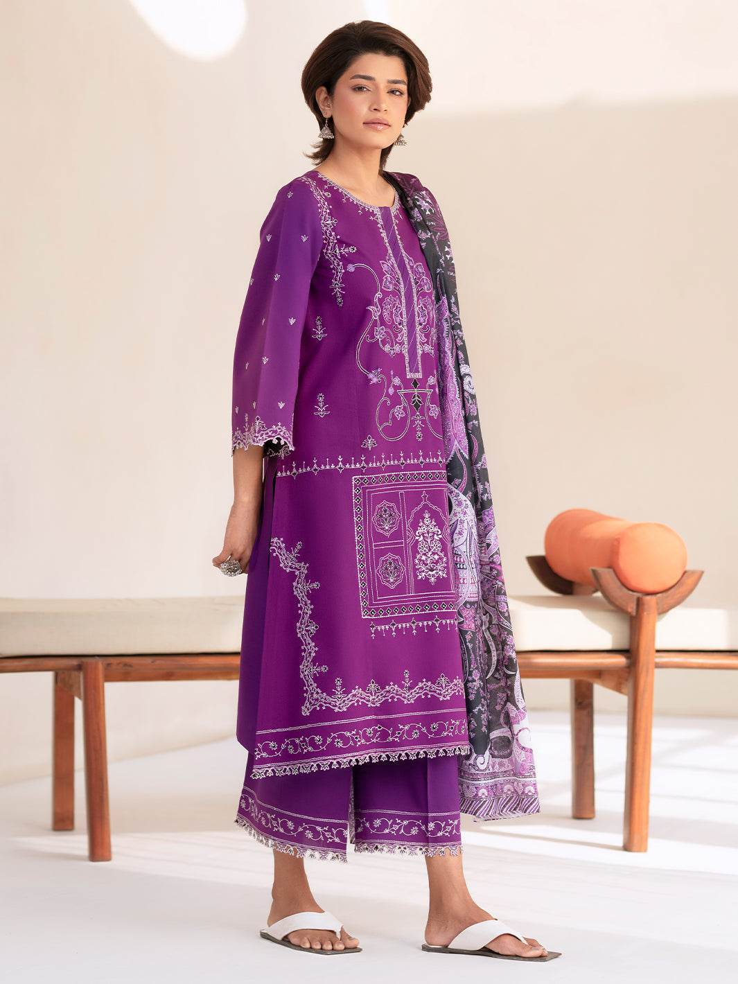 Bin Ilyas Summer Edit'25 Embroidered Lawn Unstitched 3pcs - Jotey