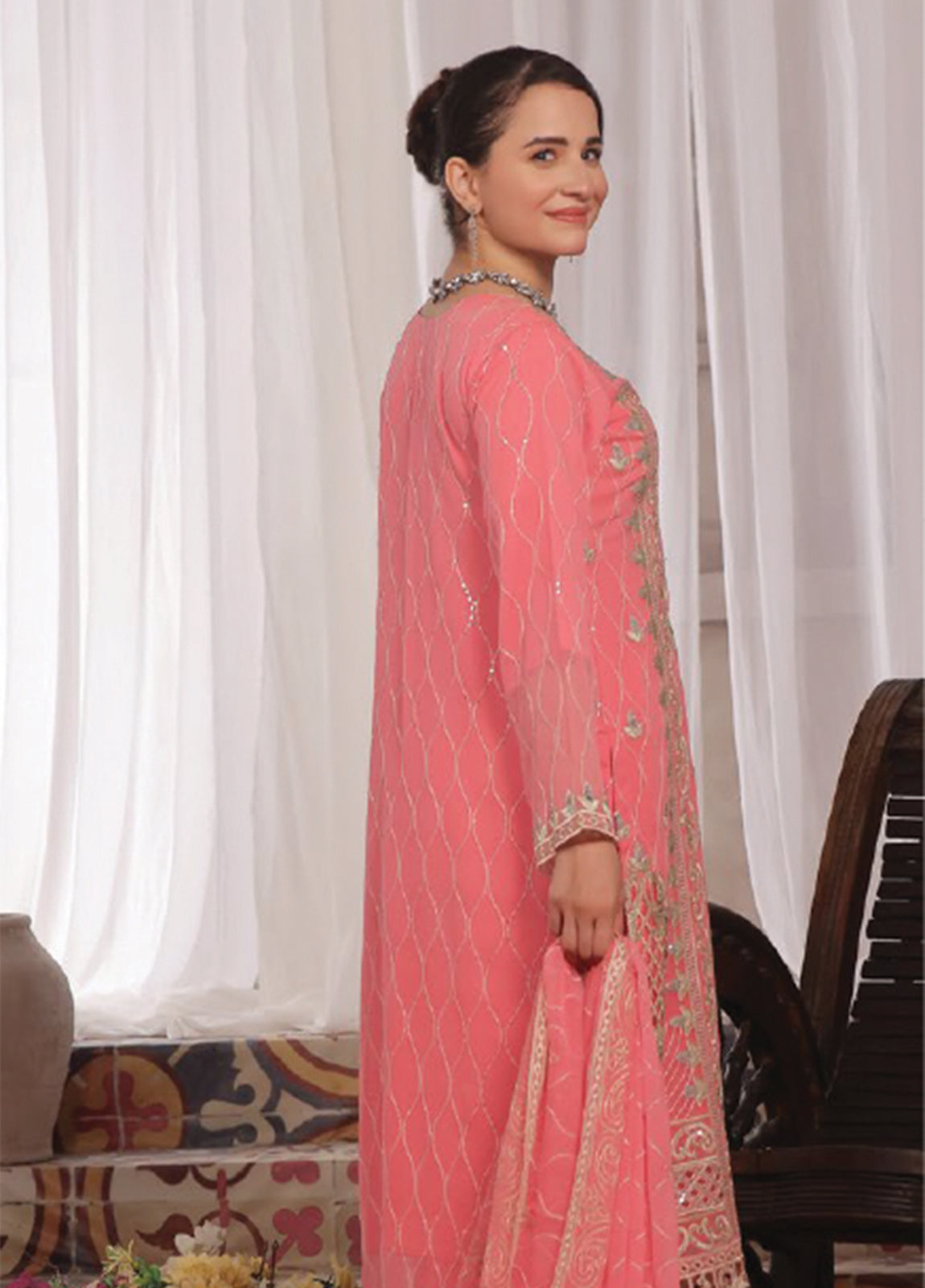 Nura Luxury Embroidered Chiffon Semi-Stitched 3pcs