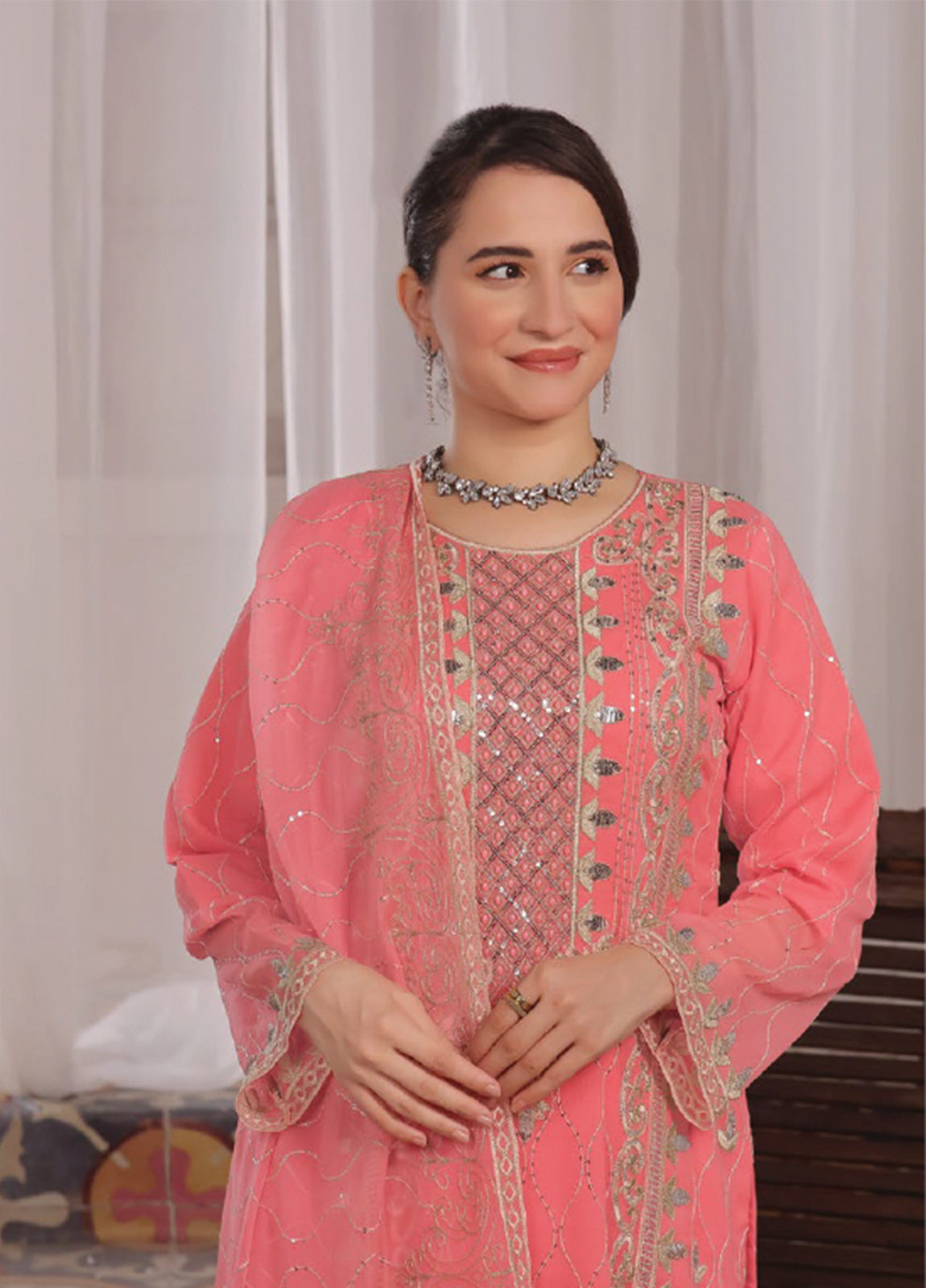 Nura Luxury Embroidered Chiffon Semi-Stitched 3pcs