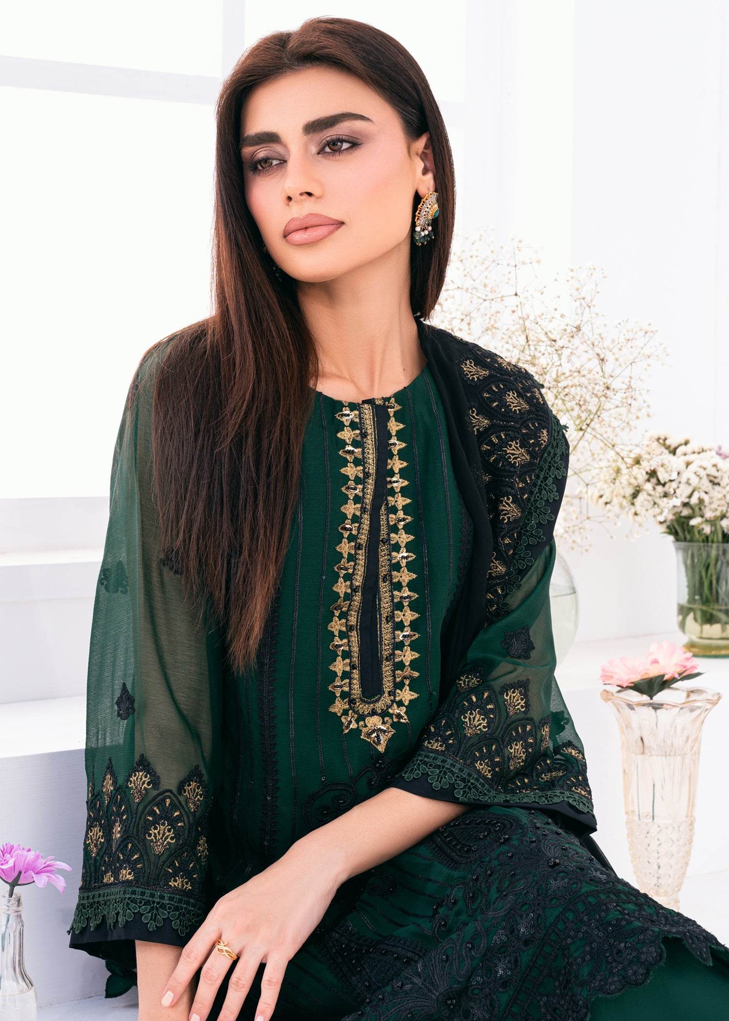 Lallaria By Noorma Kaamal Embroidered Chiffon Unstitched 3pcs - Jotey