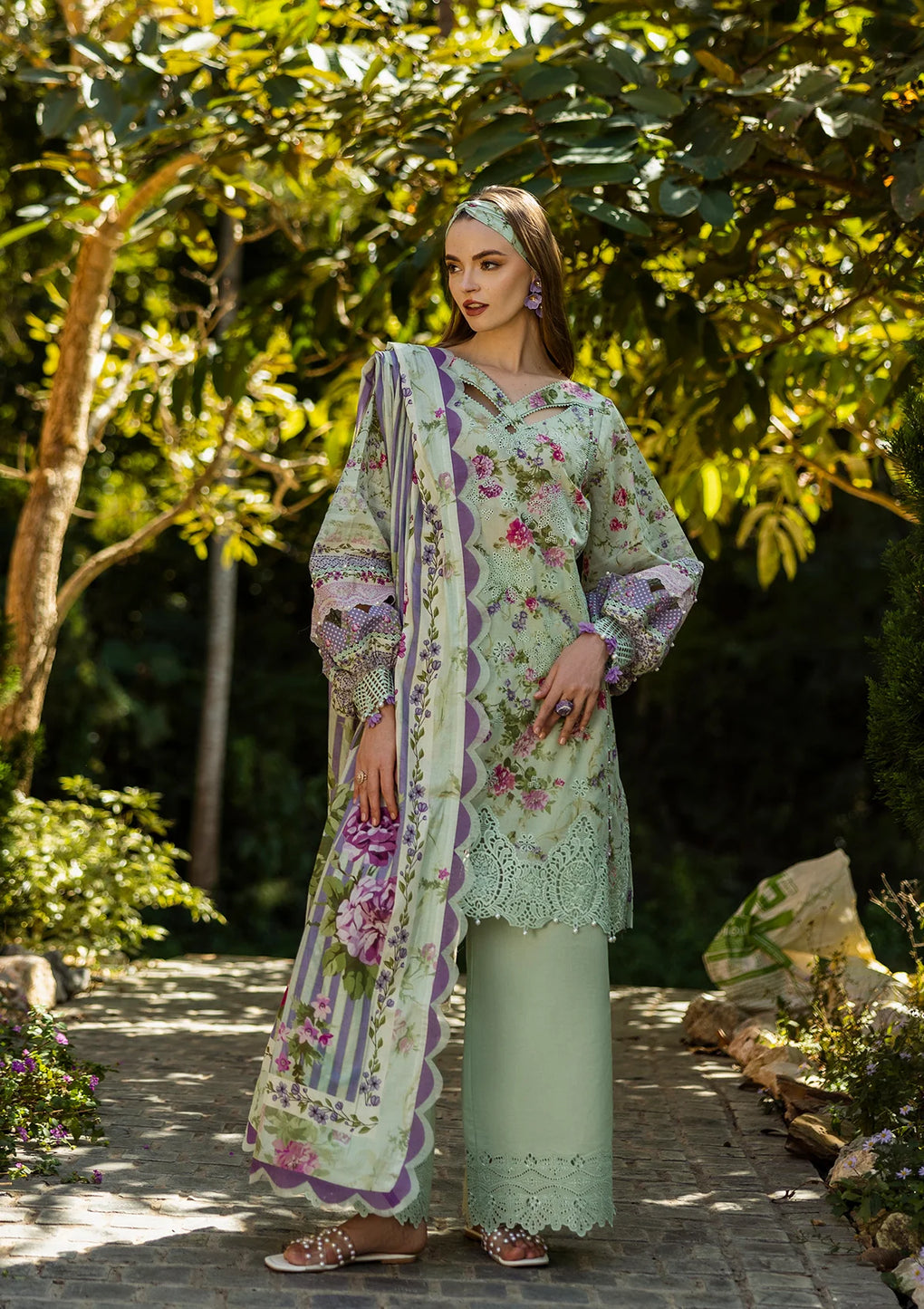 Elaf Print Chikankari Unstitched Lawn 3pcs
