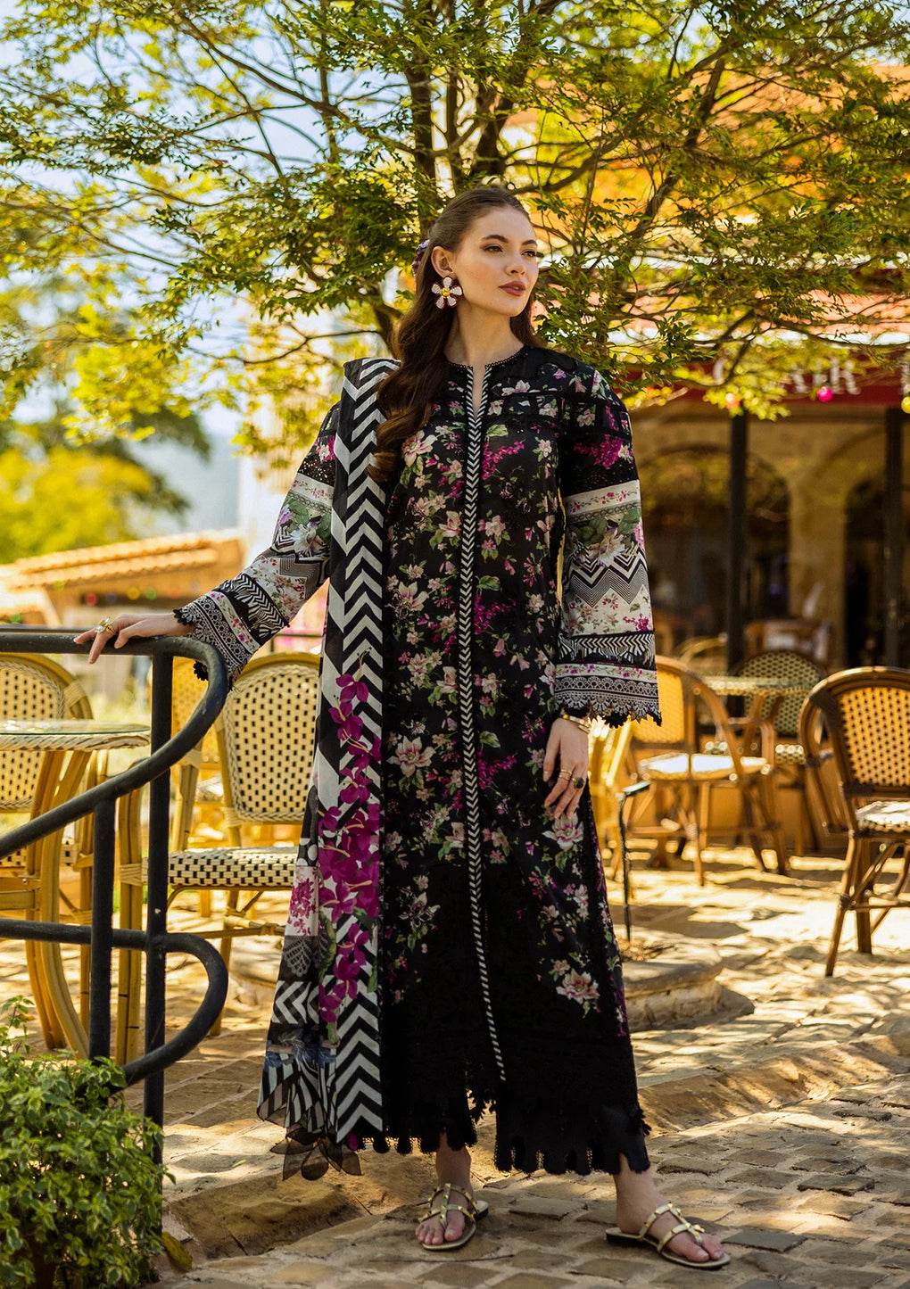 Elaf Print Chikankari Unstitched Lawn 3pcs - Jotey