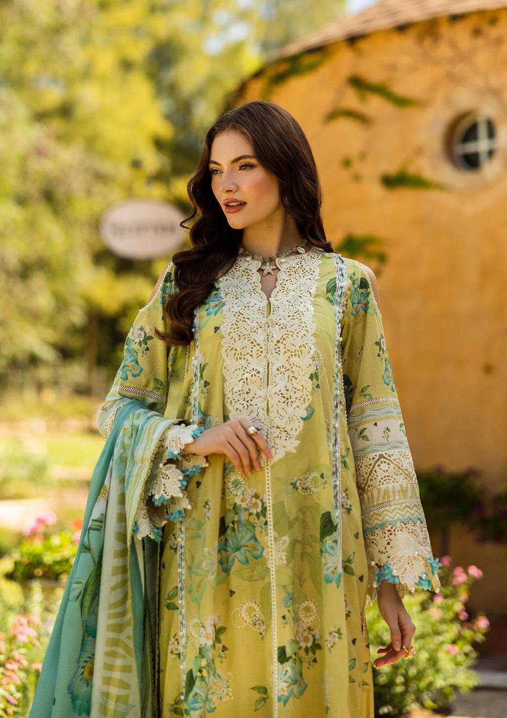 Elaf Print Chikankari Unstitched Lawn 3pcs - Jotey