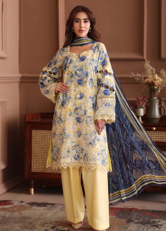 Keyaan By Johra Embroidered Chikankari Printed Bana Dora Lawn Unstitched 3Pcs