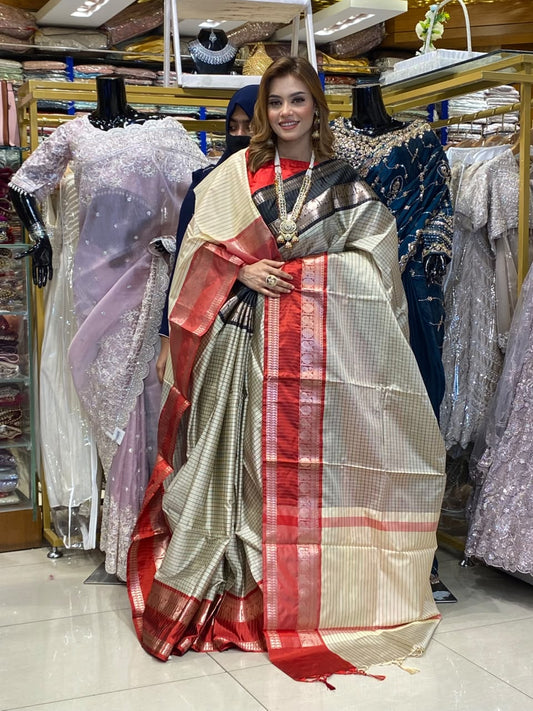 Indian Half Silk Ganga Jamuna Par Sharee