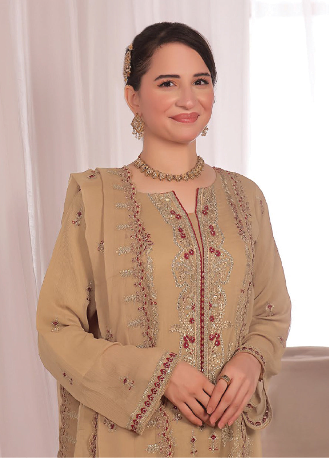 Nura Luxury Embroidered Chiffon Semi-Stitched 3pcs