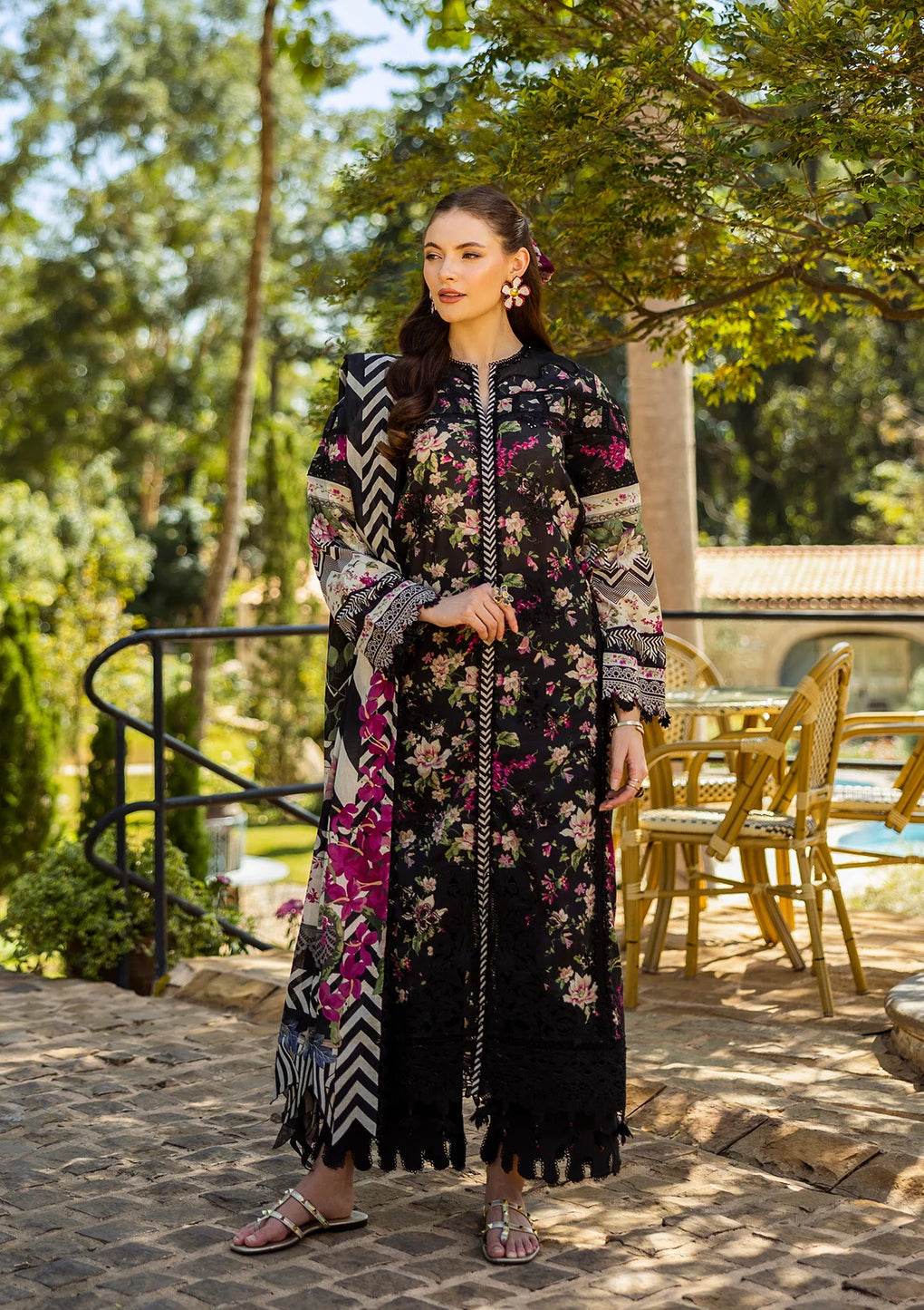 Elaf Print Chikankari Unstitched Lawn 3pcs - Jotey