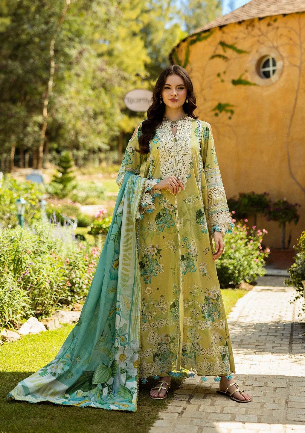 Elaf Print Chikankari Unstitched Lawn 3pcs - Jotey