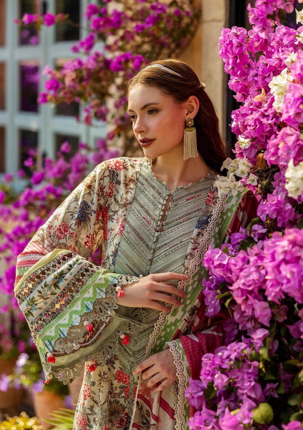 Elaf Print Chikankari Unstitched Lawn 3pcs - Jotey