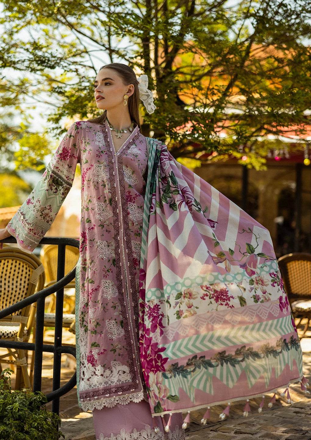 Elaf Print Chikankari Unstitched Lawn 3pcs - Jotey