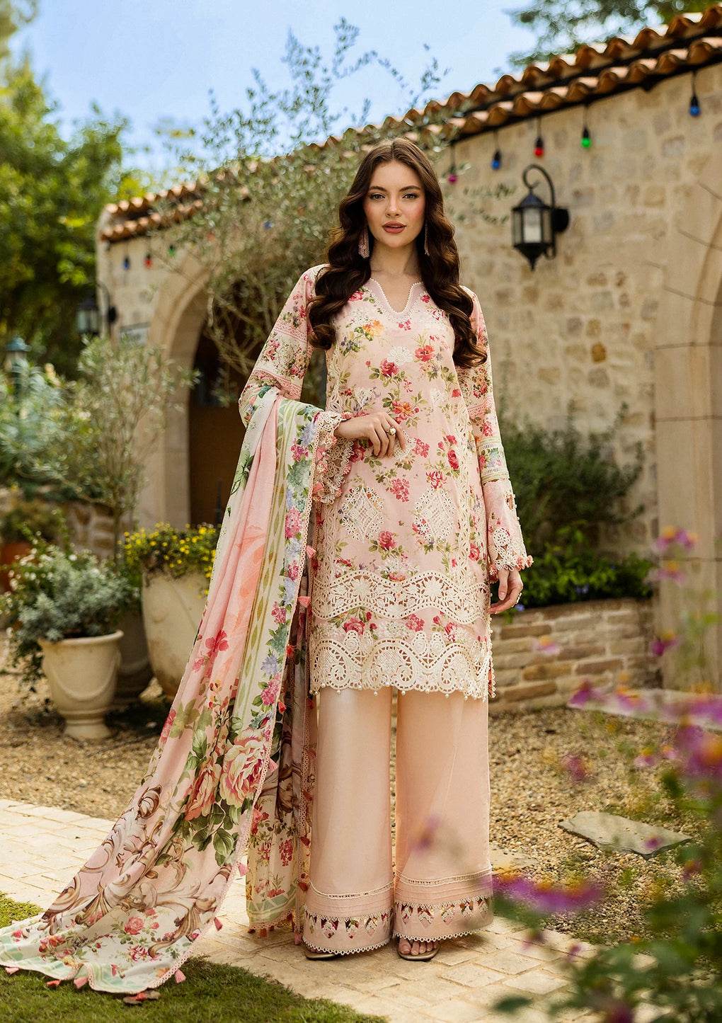Elaf Print Chikankari Unstitched Lawn 3pcs - Jotey