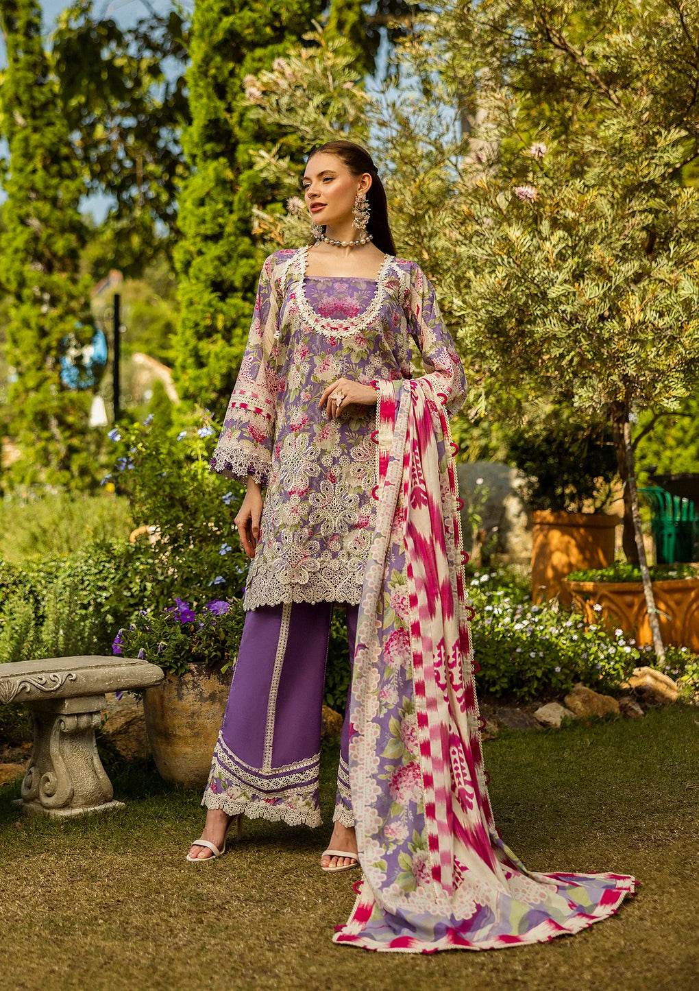 Elaf Print Chikankari Unstitched Lawn 3pcs - Jotey