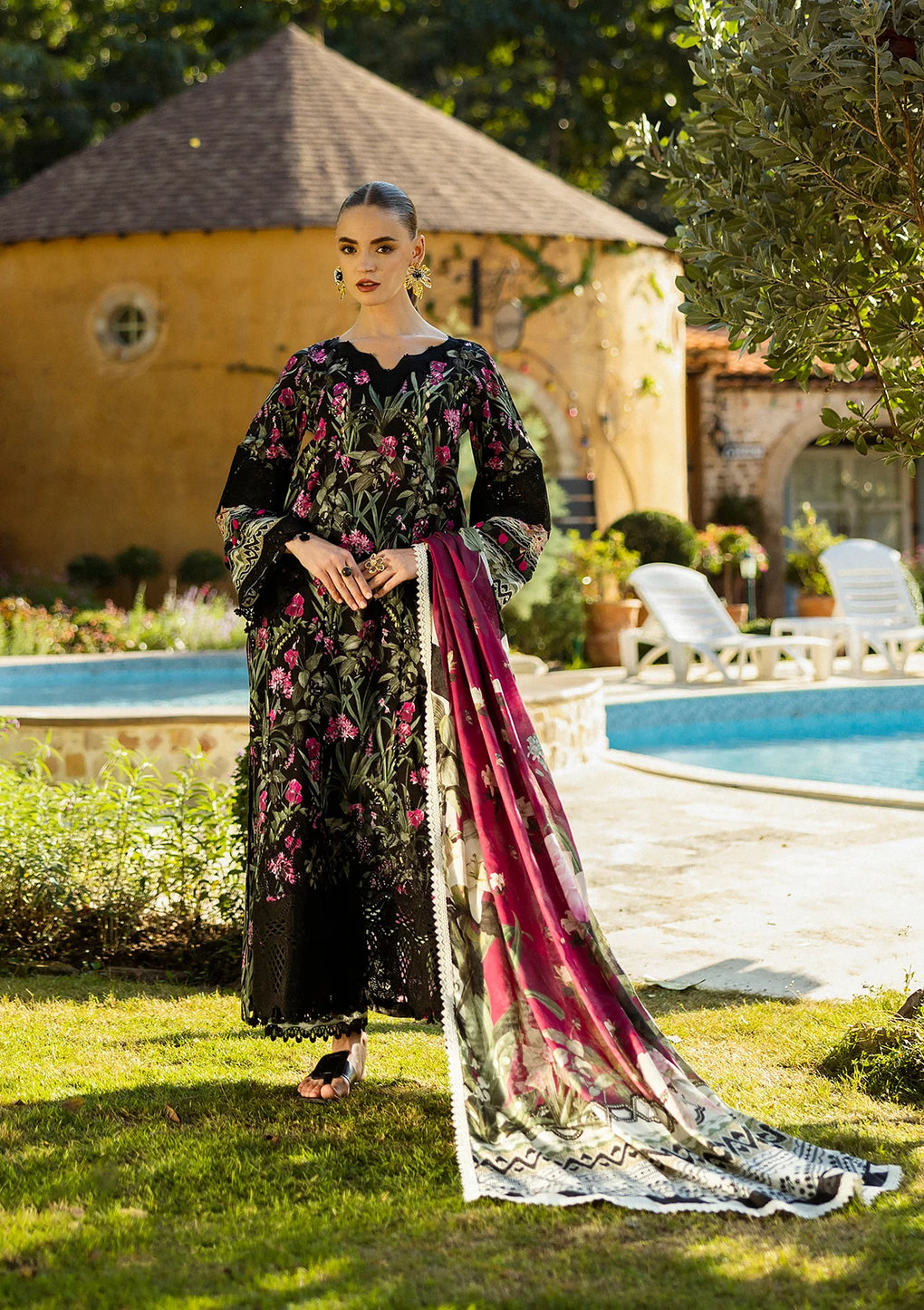 Elaf Print Chikankari Unstitched Lawn 3pcs