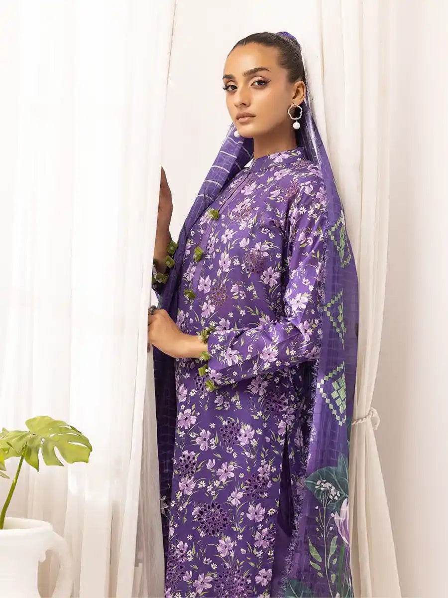 Printkari By Nur Embroidered Printed Lawn Unstitched 3pcs - Jotey