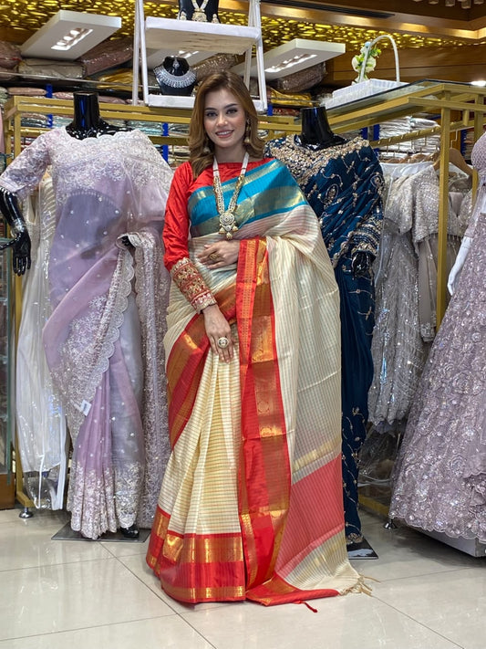 Indian Half Silk Ganga Jamuna Par Sharee