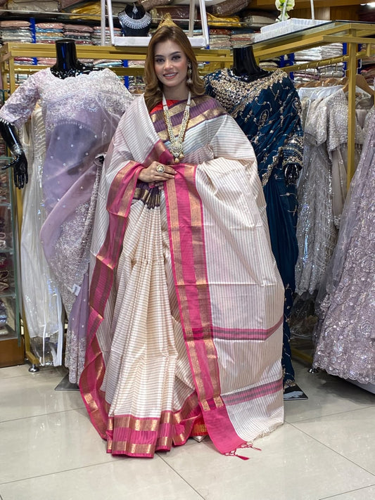 Indian Half Silk Ganga Jamuna Par Sharee
