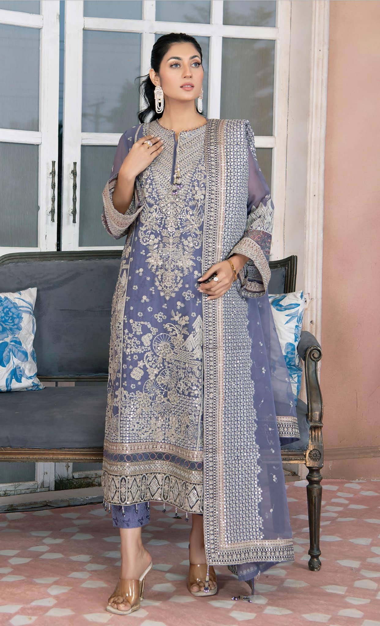Aeris By Noors Luxury Semi Stitched 3Pcs - Jotey