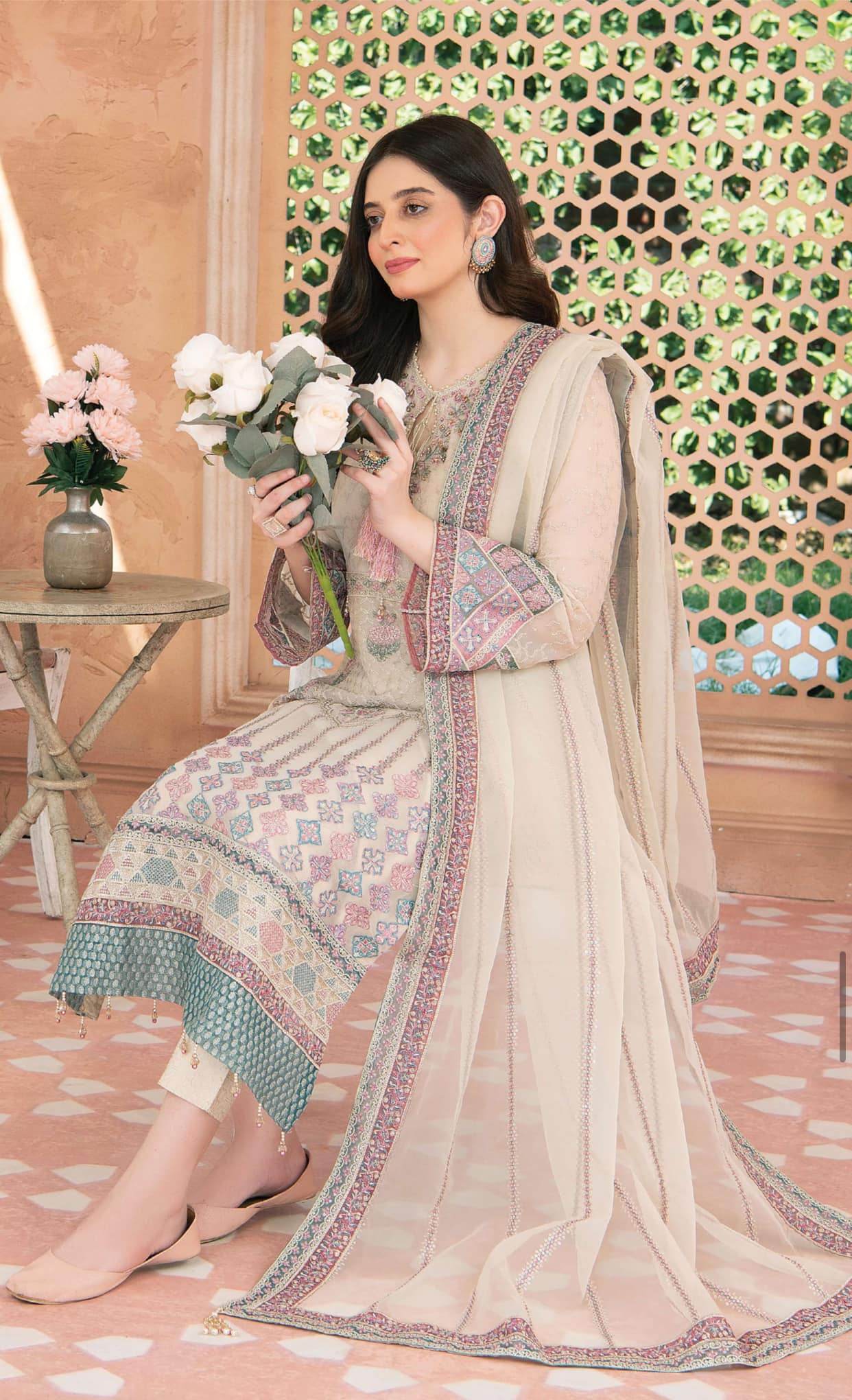 Aeris By Noors Luxury Semi Stitched 3Pcs - Jotey