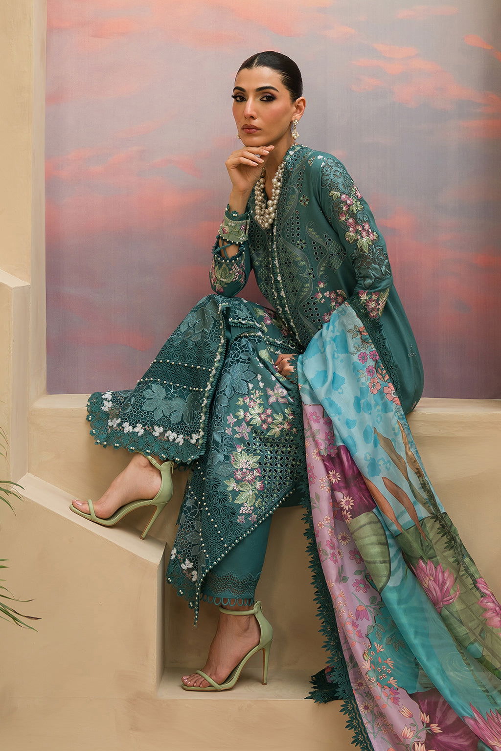 Afrozeh The Painted Garden Unstitched Lawn 3pcs - Jotey