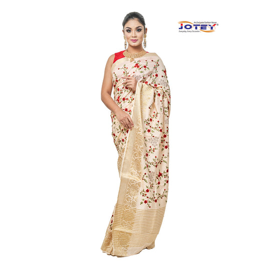All Over Floral Embroidery Tussore Silk Saree Jotey