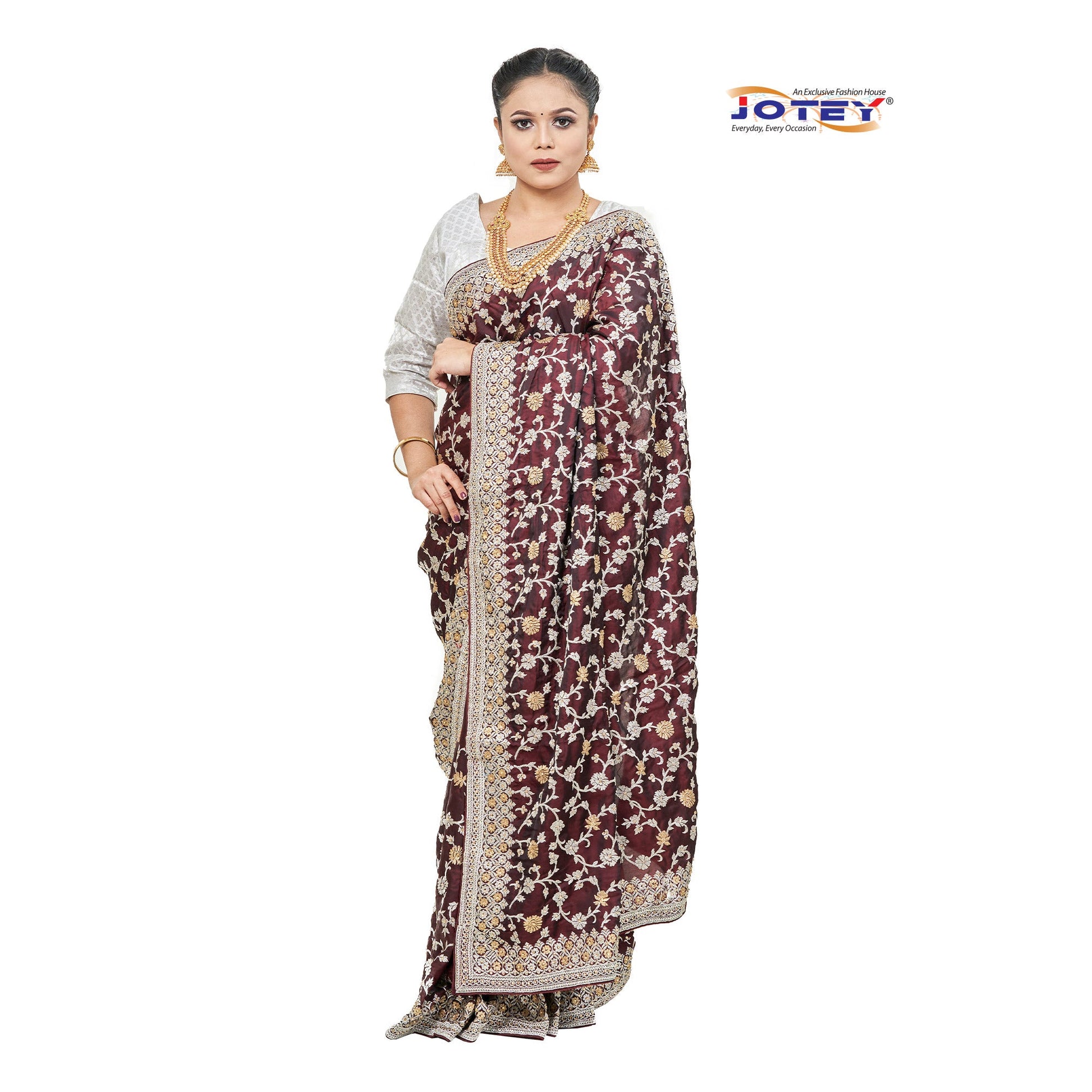 All Over Heavy Embroidery Dupion Silk Saree Jotey