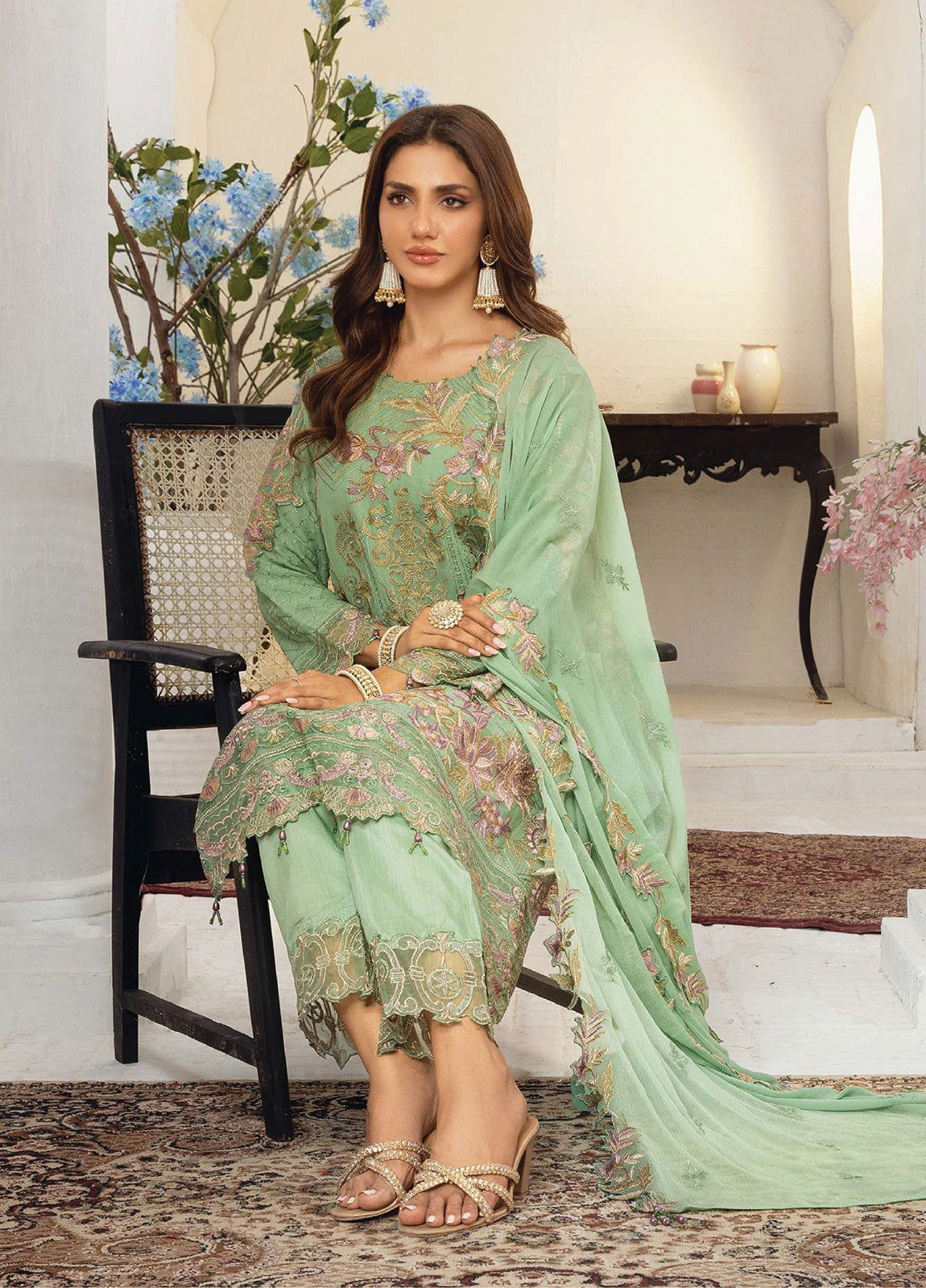 Areesha By Noori Luxury Chiffon Semi Stitched 3pcs - Jotey