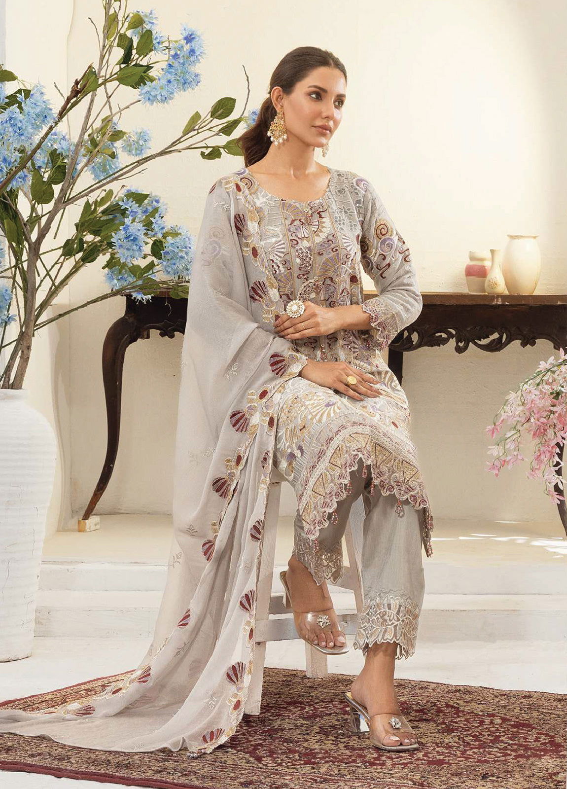 Areesha By Noori Luxury Chiffon Semi Stitched 3pcs - Jotey