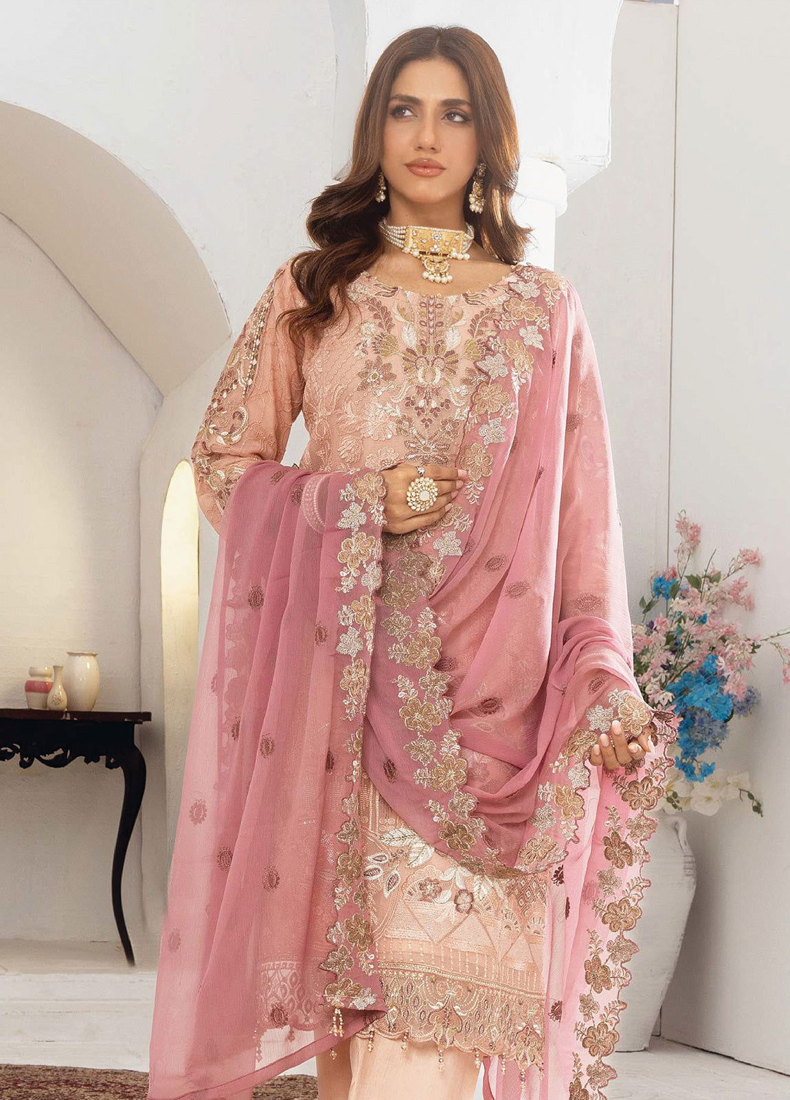 Areesha By Noori Luxury Chiffon Semi Stitched 3pcs - Jotey