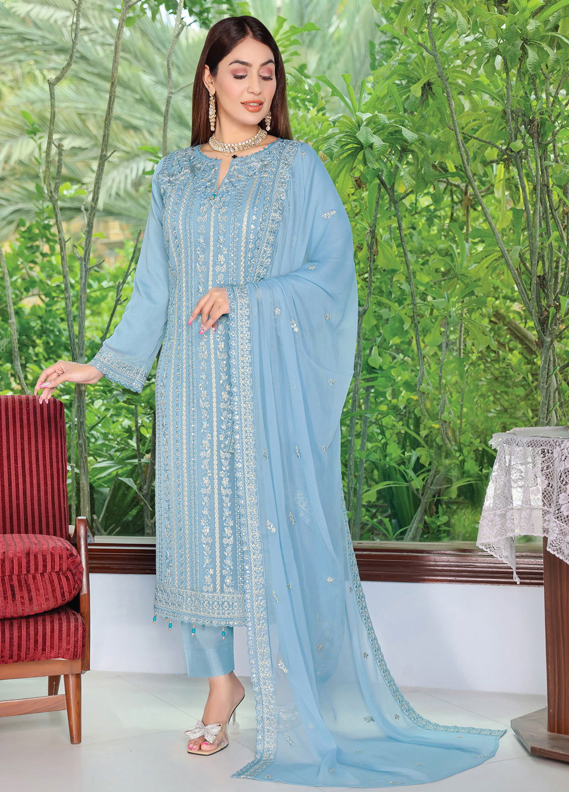 Arzu By Bin Hameed Luxury Chiffon Semi Stitched 3pcs - Jotey