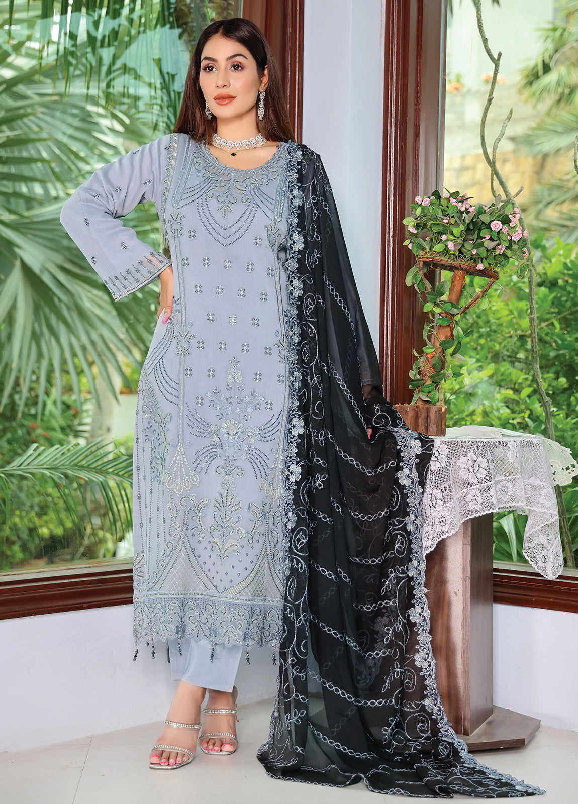 Arzu By Bin Hameed Luxury Chiffon Semi Stitched 3pcs - Jotey